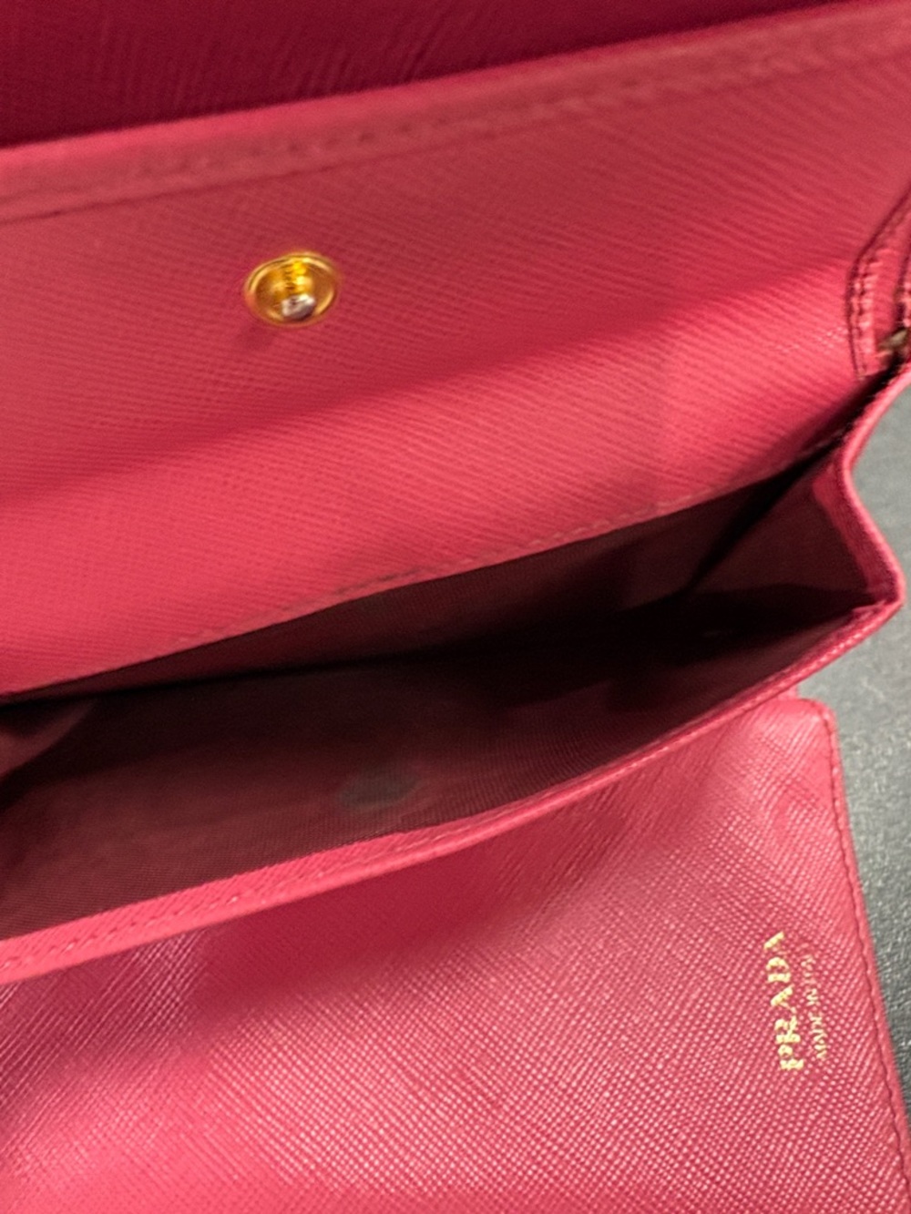Prada Hot Pink Saffiano Leather Wallet with Gold Logo - Picture 7 of 12